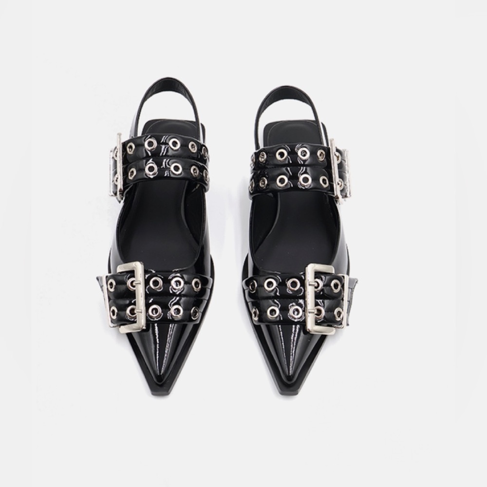 New JEFFREY CAMPBELL “Debb” Black Patent Lather Slingback Flat SZ 9.5